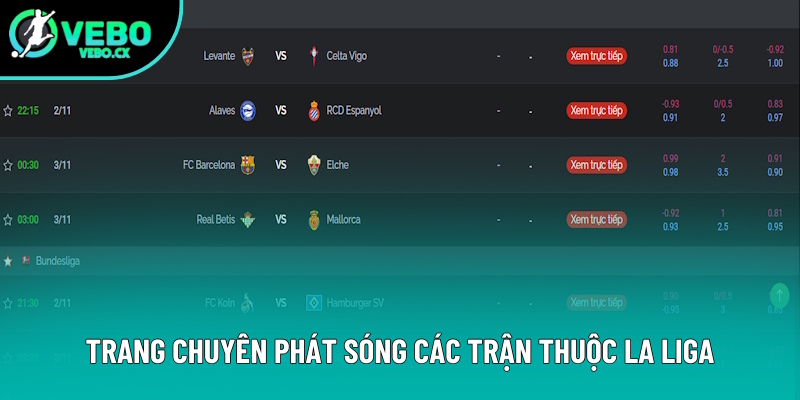 Trang chuyên phát sóng trận đấu thuộc La Liga Trang chuyên phát sóng trận đấu thuộc La Liga